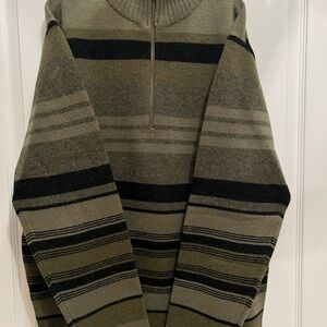 Men's Beautiful Olive Striped Wool Quarter Zip Sweater